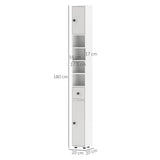 kleankin 180cm Slim Bathroom Cabinet, with Drawer, Shelves and Cupboards - Light Grey