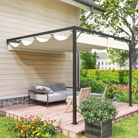 Outsunny 3 x 3 m Pergola, with Sliding Canopy - Cream White