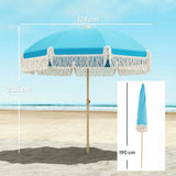 Outsunny 1.7 m Beach Umbrella with Sand Anchor, 30 Tilting Fringed Beach Garden Parasol with Adjustable Height, Grey