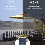 Outsunny 3m Cantilever Parasol w/ Solar Lights Power Bank Base 360° Spin Khaki