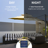 Outsunny 3m Cantilever Parasol w/ Solar Lights Power Bank Base 360 Spin Khaki