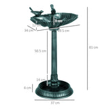 Outsunny 81cm Tall Bird Bath with 2 Decorative Birds, Vintage Style Birdbath with Flower Planter Base, Bird Bath Bowl for Garden, Green