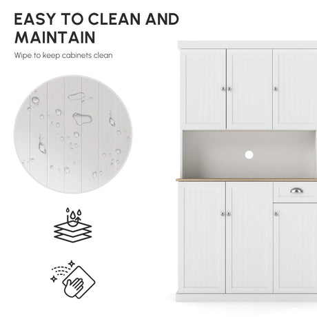 HOMCOM 180cm Freestanding Kitchen Cabinet, Modern Storage Cupboard with Open Countertop, Drawer and 6 Doors, White