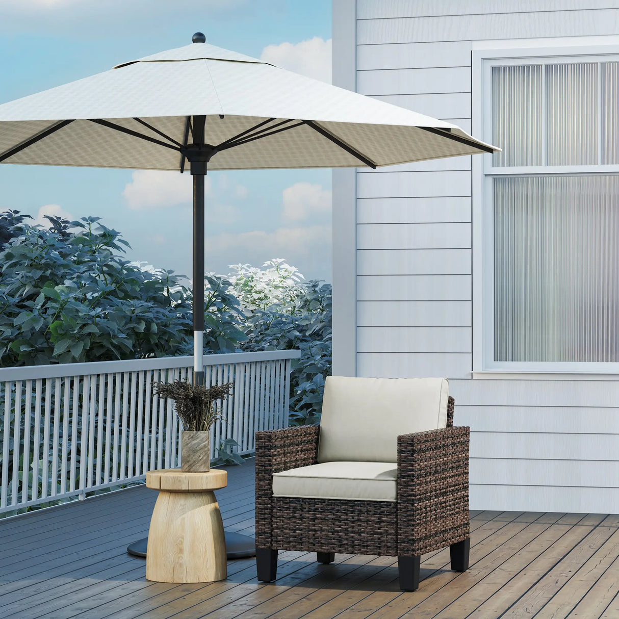 Outsunny Single Rattan Armchair, with Cushions - Brown