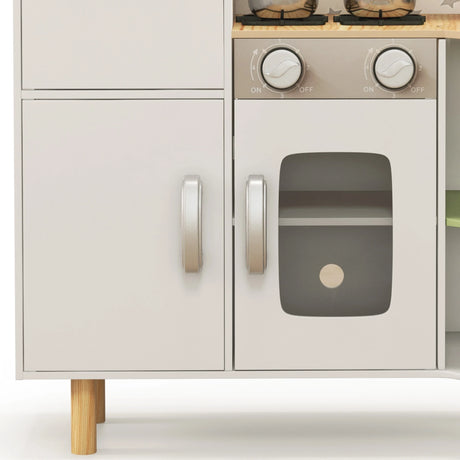 AIYAPLAY Toy Kitchen, Kids Play Kitchen, Role Playing Game with Phone, Ice Maker, Stove, Utensils, for 3-6 Years, White