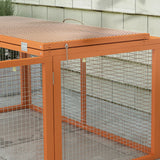 PawHut Wooden Folding Rabbit Hutch, for 2-3 Rabbits - Orange