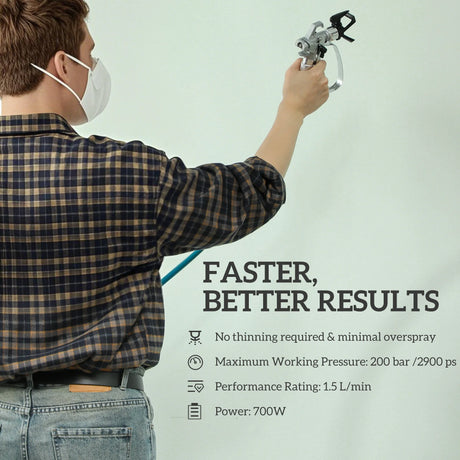 HOMCOM Airless Paint Sprayer, Thinning-Free, Electric Fence Paint Sprayer for Exterior and Interior DIY Painting Projects, Wall Spray Gun Machine, Household Use, 1.5L/min, 200 Bar, 7.5 m Hose