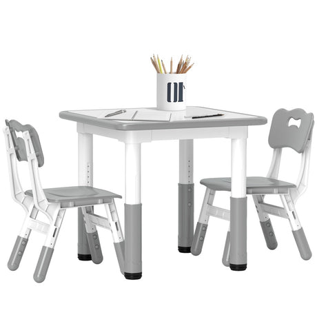 AIYAPLAY Height Adjustable Toddler Table and Chair Set, 3 Pcs Children Activity Table w/ 2 Chairs, for Playroom, Bedroom - Grey