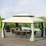 Outsunny 4 x 3 m Aluminum Garden Gazebo, Double Roof Outdoor Gazebo Canopy Shelter with Netting & Curtains for Garden, Lawn, Backyard and Deck, Cream
