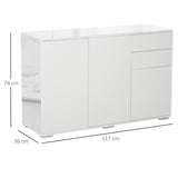 HOMCOM High Gloss Side Cabinet, Push-Open Design with 2 Drawers and 2 Cabinets for Living Room, 74H x 117W x 36Dcm, White