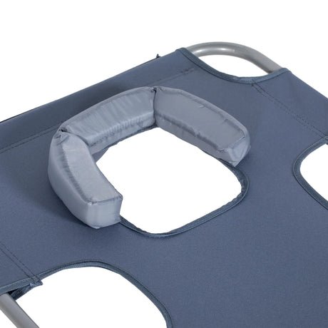 Outsunny Foldable Sun Lounger, Beach Chaise Lounge with Reading Hole, Arm Slots, 5-Position Adjustable Backrest, Side Pocket, Pillow for Garden, Beach, Pool, Grey