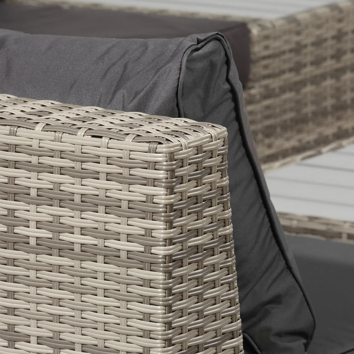 Outsunny 4 PCs Rattan Garden Furniture Outdoor Sectional Corner Sofa and Coffee Table Set  Conservatory Wicker Weave Furniture with Armrest and Cushions - Light Grey