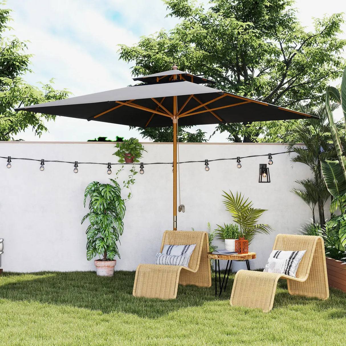 Outsunny 3 m Square Canopy Parasol - Black