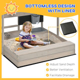 Outsunny Kids Wooden Sandbox w/ Canopy, Kitchen Toys, Seat, Storage, for Ages 3-7 Years