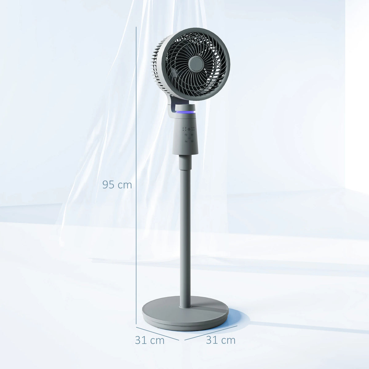 HOMCOM Pedestal Air Circulation Fan with Oscillating, Light Off, Grey