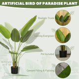 HOMCOM 109cm Artificial Bird of Paradise Plant, Faux Banana Leaf Tree with PEVA Leaves and Flocking, Decorative Palm Tree in Pot for Home Office Decor, Green