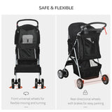 PawHut Pet Travel Stroller with Rain Cover, 4 Wheels Foldable Travel Carriage with Wheels Zipper Entry Cup Holder Storage Basket Black