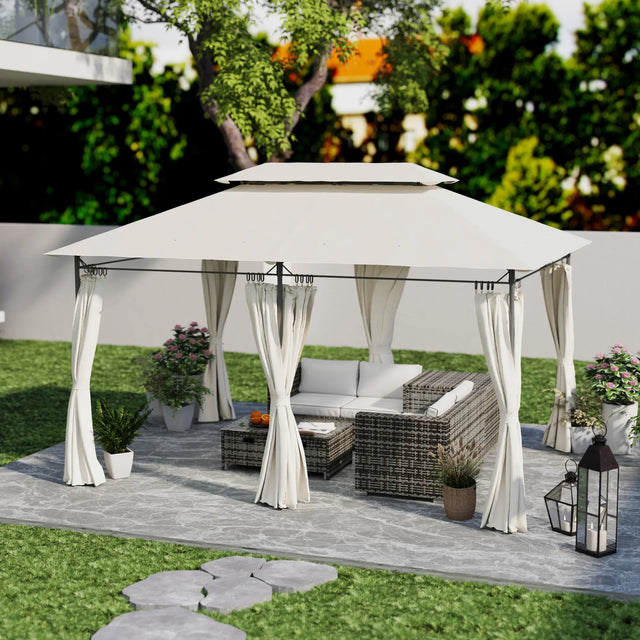 Outsunny 3 x 4m Metal Frame, Two-Tier Roof Gazebo - Cream White