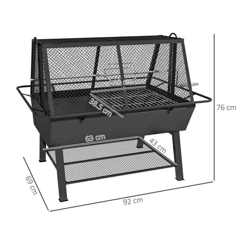 Outsunny 3-in-1 Barbecue Grill, Rotisserie Roaster and Fire Pit, with Cover