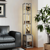 HOMCOM Floor Lamp with Shelves, LED Column Modern Standing Lamp with Fabric Drawer, Adjustable Brightness, Foot Switch for Living Room, Bedroom, Office, Grey