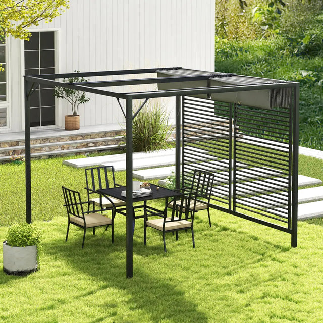 Outsunny 3 x 2.8m Metal Pergola, with Retractable Fabric Roof - Grey