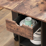 HOMCOM Folding Dining Table, Drop Leaf Table for Small Spaces, Foldable Table with Drawer and Storage Shelves for Kitchen, Dining Room, Rustic Brown