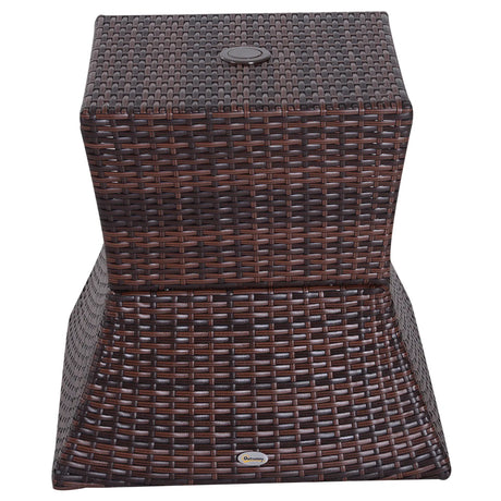Outsunny Rattan Outdoor Coffee Table, Wicker Garden Patio Bistro Side Table with Umbrella Hole and Storage Space for Balcony, Porch, Brown
