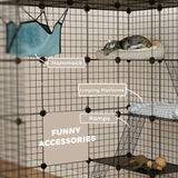 PawHut Steel Wire Cat Cage Indoor with Hammock, Ramps, Doors, DIY Cat Enclosure for 1-3 Cats, Black