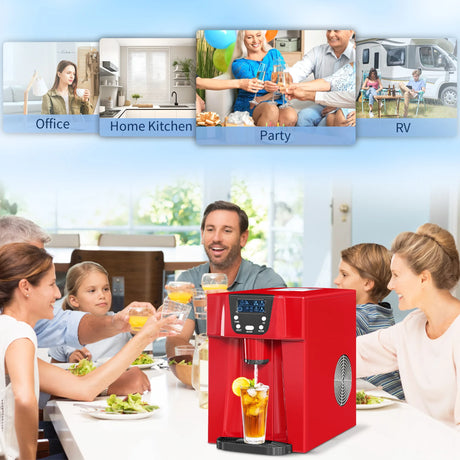 HOMCOM 3L Ice Maker Machine and Water Dispenser, 12kg in 24H, 2 Sizes 9 Ice Cubes Ready in 6-10 Mins Ice Machine, Red