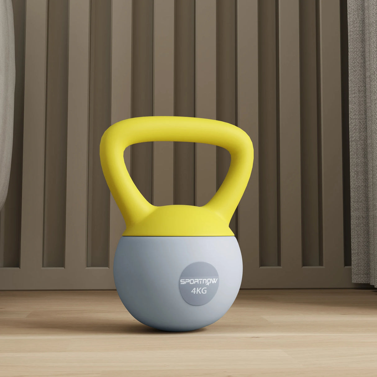 SPORTNOW 4KG Soft Kettlebell, Kettle Bell with Non-Slip Handle for Home Gym, Weight Lifting, Strength Training, Yellow/Grey