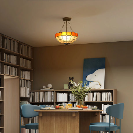 HOMCOM Tiffany Style Ceiling Light, Vintage Chandelier with 3 E27 Sockets, Semi Flush Mount for Living Room, Bulbs Not Included