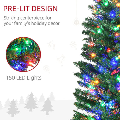 HOMCOM 6' Artificial Prelit Christmas Trees Holiday Dcor with Colourful LED Lights, Pencil Shape, Steel Base