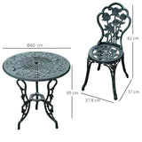 Outsunny Cast Aluminium Outdoor Patio Garden Bistro Elegant Design Table Chair Set - Green (3-Piece)