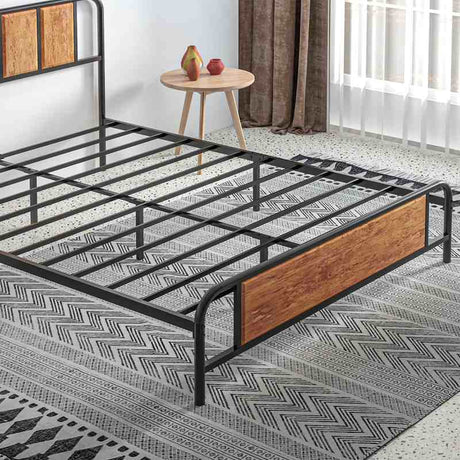 HOMCOM 5.2ft King Bed Frame with Industrial Wood Headboard, Steel Slat Support and 31cm Underbed Storage Space, 160 x 207cm, Rustic Brown