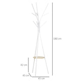 HOMCOM Freestanding Metal Coat Rack Stand 9 Hooks Clothes Tree with 1 Shelf Hat Display Hall Tree Hanger Bag Umbrella Hanging Organiser White