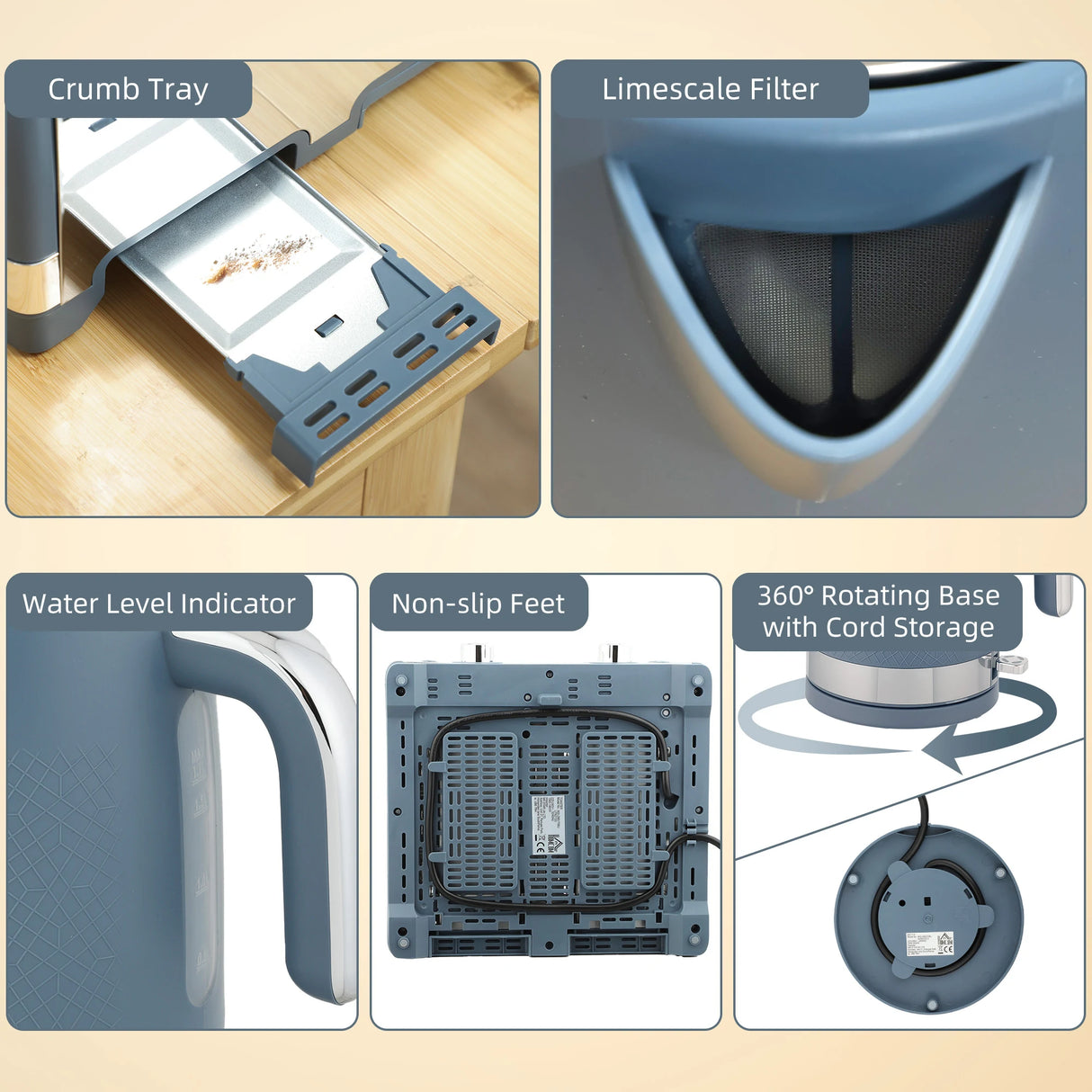 HOMCOM Sleek Textured Kettle and Four-Slice Toaster Set - Blue