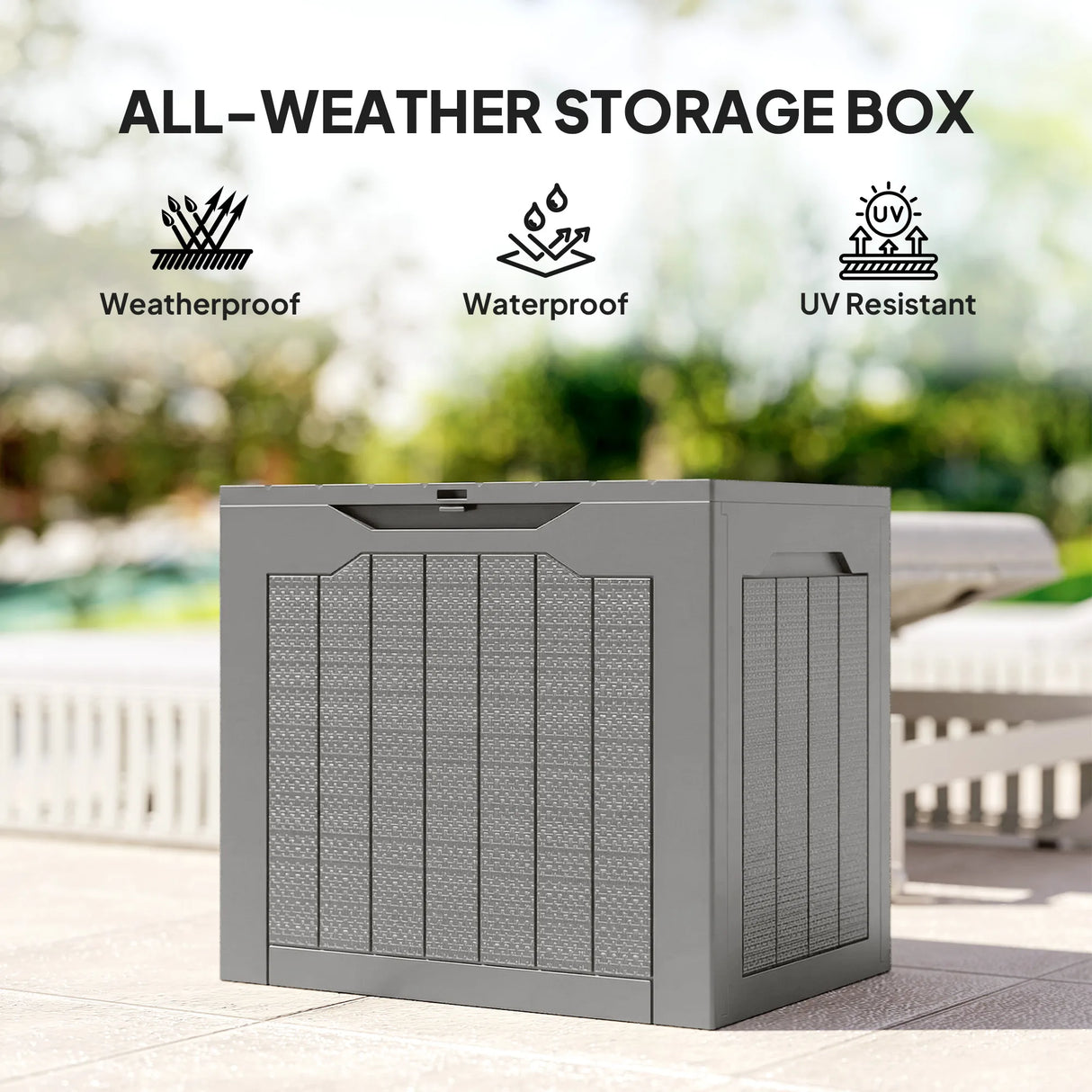 Outsunny 93L Plastic Garden Storage Box, Outdoor Storage Box with Handles, Waterproof Outdoor Storage Container, Khaki