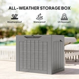 Outsunny 93L Plastic Garden Storage Box, Outdoor Storage Box with Handles, Waterproof Outdoor Storage Container, Khaki