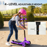 AIYAPLAY Three-Wheel Foldable Electric Scooter for Kids Aged 6-10 Years, Purple