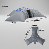 Outsunny 6-9 Man Large Tunnel Tent with 3 Bedrooms, Living Area and Porch, Stand-up Camping Tent, Portable with Bag, Light Grey
