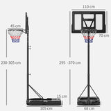 SPORTNOW Basketball Hoop Outdoor, Basketball Hoop and Stand with 10-Level Adjustable Height, Weighted Base, Portable on Wheels, 2.3-3.05m, for Teens, Juniors, Adults