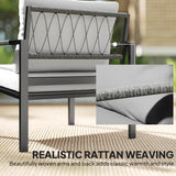 Outsunny 5 Piece Metal Garden Furniture Sofa Set with Thickened Cushions, Loveseat, 2 Armchairs, 2 Coffee Tables, Light Grey
