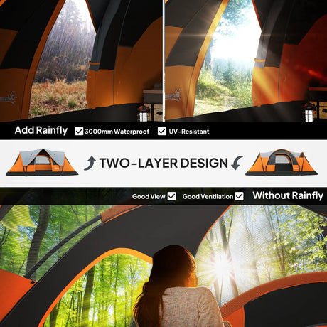 Outsunny 5-6 Man Dome Camping Tent - Orange