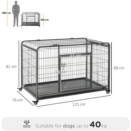 PawHut Metal Dog Cage Kennel Locking Door & Wheels Removable Tray Openable Top For Extra Large Pets 125 x 76 x 81 cm