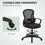 Vinsetto Drafting Chair with Adjustable Footrest, Ergonomic Mesh Office Chair with Lumbar Support, Adjustable Height for Standing Desk, Black