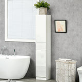 kleankin Tall Bathroom Cabinet with Adjustable Shelves, High Gloss Storage Cupboard, Freestanding Tallboy with Storage Drawer, White