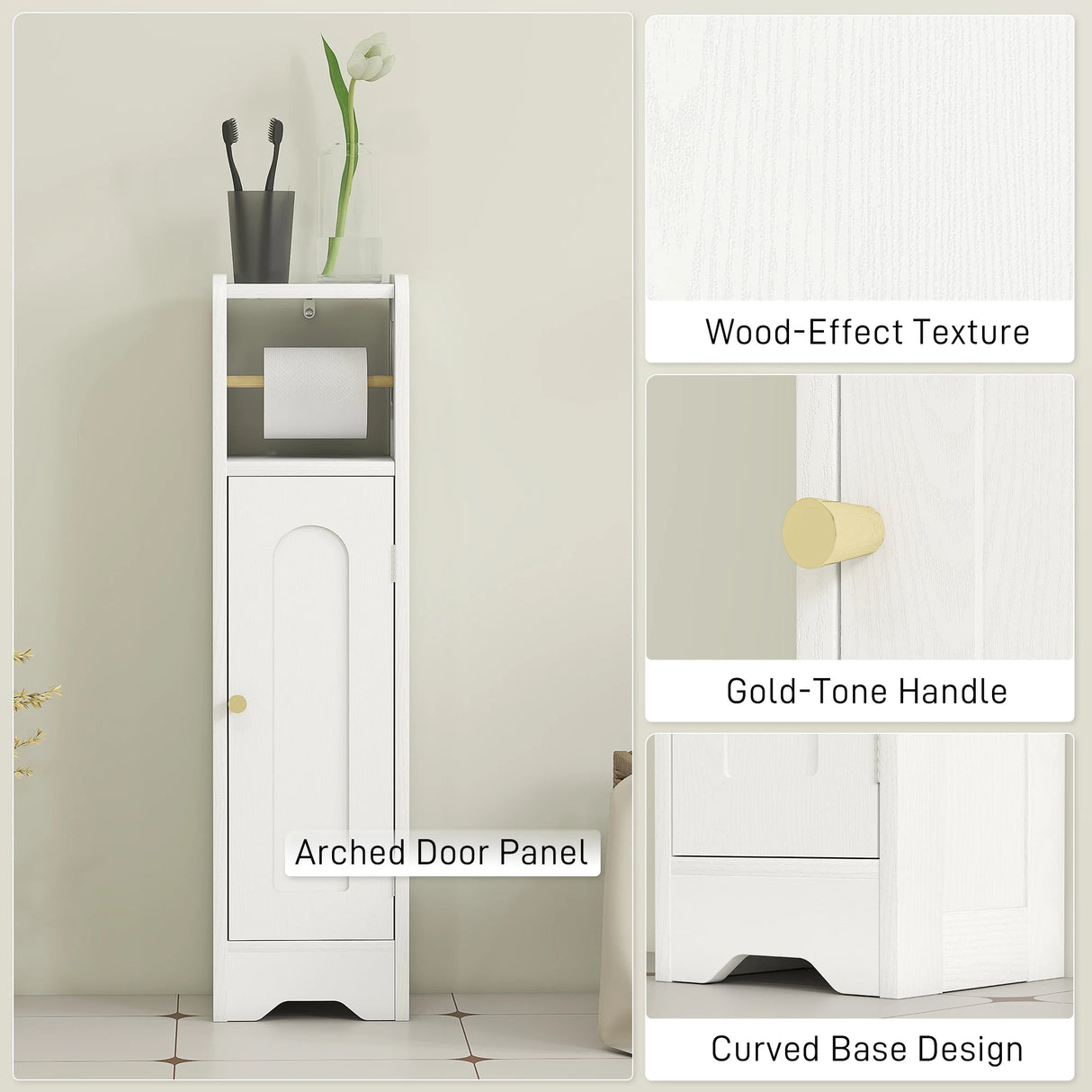 HOMCOM Small Bathroom Storage Cabinet with Toilet Roll Holder - White