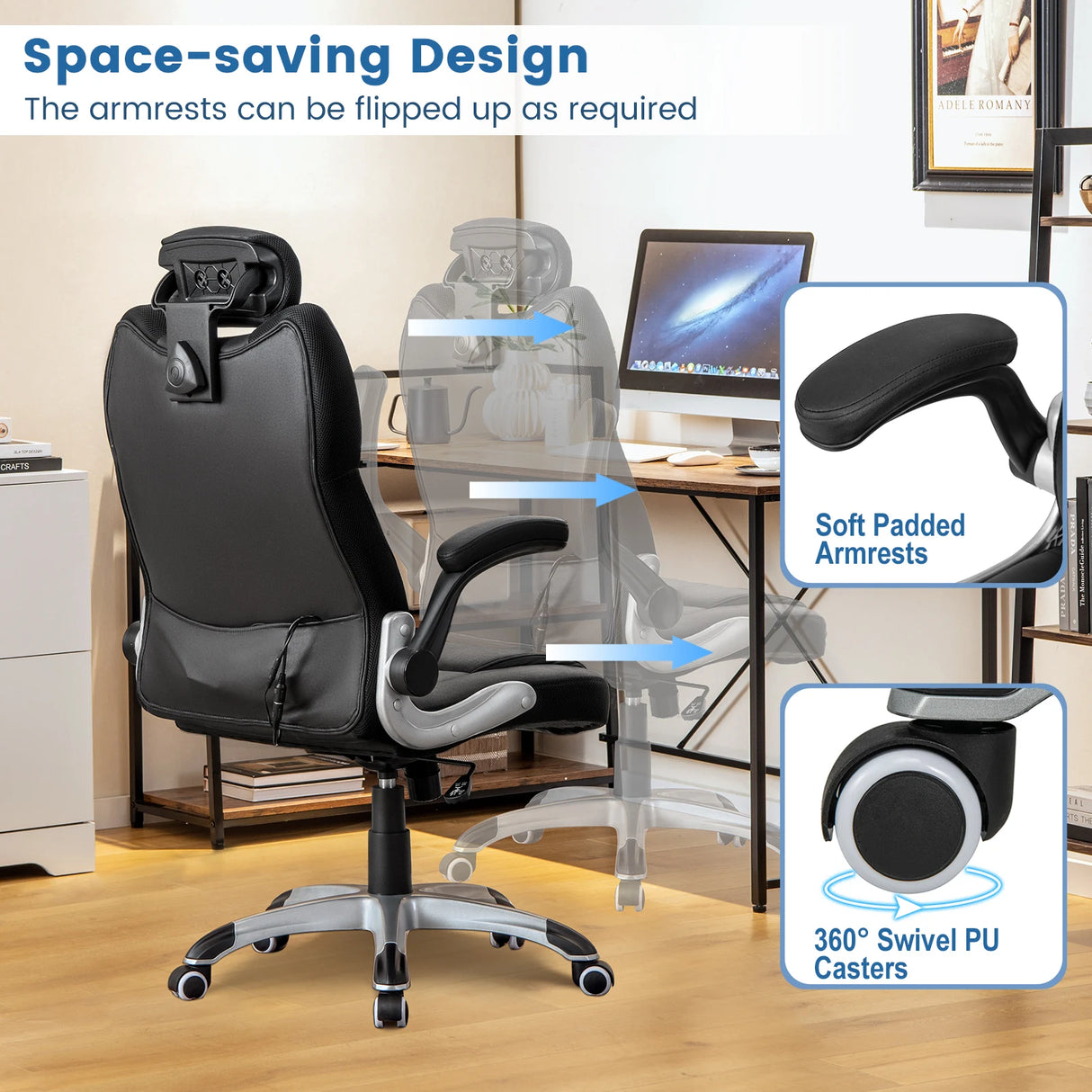 Kneading Massage Office Chair with Adjustable Height and Rocking Function-Black
