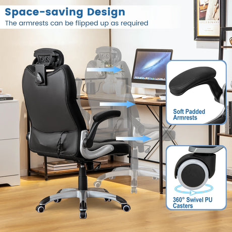 Kneading Massage Office Chair with Adjustable Height and Rocking Function-Black