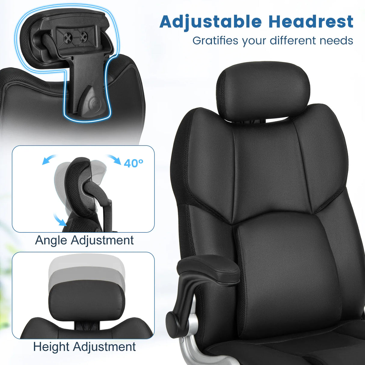 Kneading Massage Office Chair with Adjustable Height and Rocking Function-Black